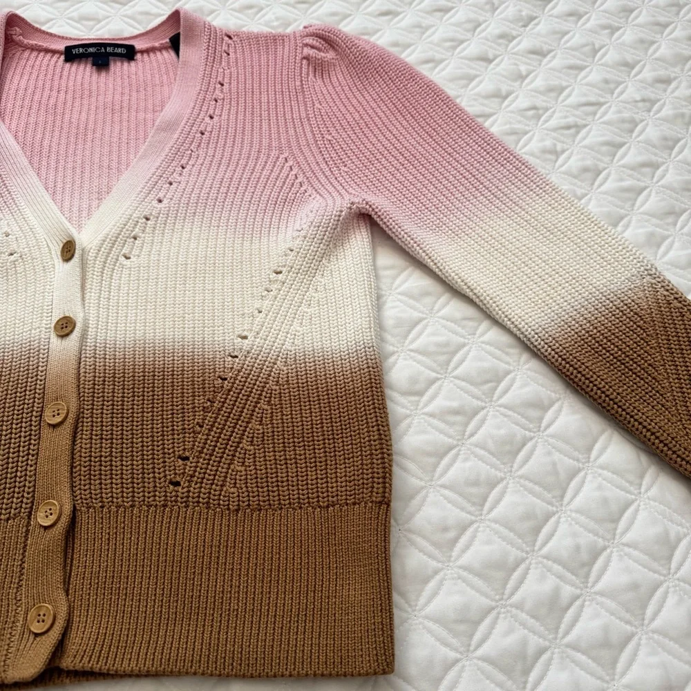 Veronica Beard Parula Dip Dye Cotton Pink Cream Tan Cardigan Sweater Size Small